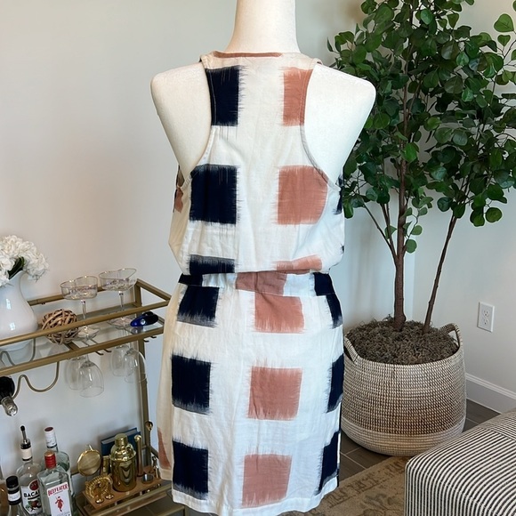 Anthropologie The Odells Yarn-Dyed Henley Shirt Dress Ikat Print Navy Small - Picture 3 of 17